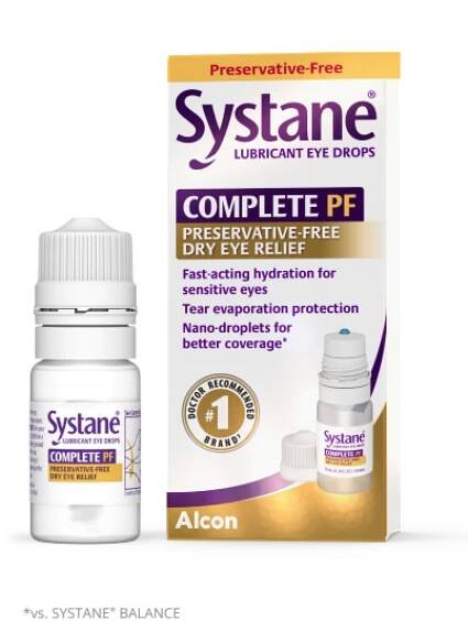 Systane Complete Preservative-free Lubricating Eye Drops multi-dose bottle and product box