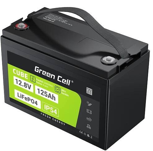 *Baterie Green Cell CUBE LiFePO4 LFPGC12V125AH Baterie LiFePO4 12V, 12,8V 125Ah, 1600Wh IP54 Lithium-železo-fosfátový Akumulátor pro karavany, čisticí zařízení, camping  a jiné