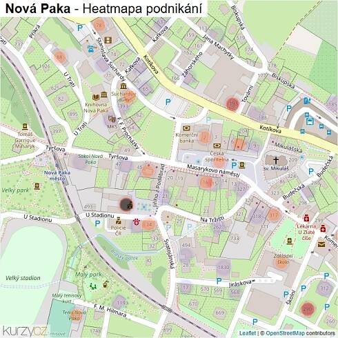 Mapa Nová Paka - Firmy v části obce.