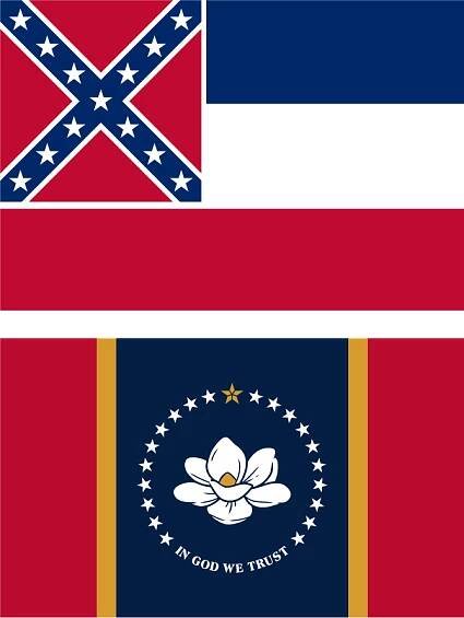 The old and new flag designs of Mississippi.
