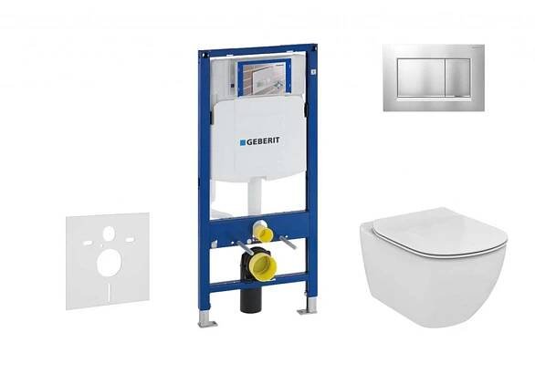 GEBERIT Duofix Modul pro závěsné WC s tlačítkem Sigma30, matný chrom/chrom + Ideal Standard Tesi WC a sedátko, Aquablade, SoftClose 111.300.00.5 NU7
