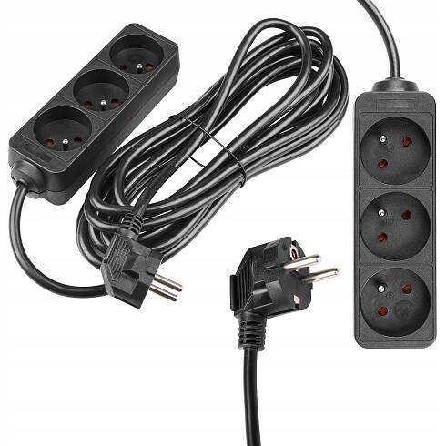 Prodlužovací Kabel zásuvková lišta 5m UZEMNĚNÍ 3 ZÁSUVKY ČERNÁ 3x1MM