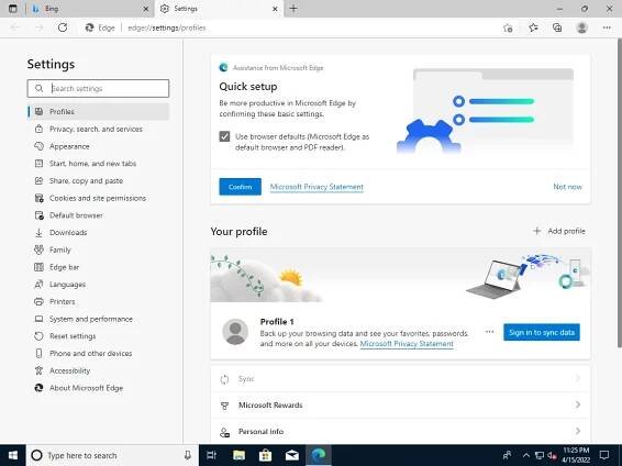 Microsoft Edge - Settings - Privacy, Search, and Services