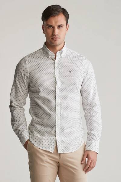 KOŠILE GANT SLIM MICRO PRINT SHIRT EGGSHELL