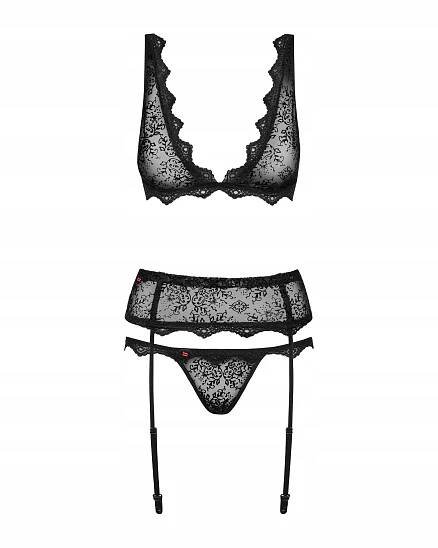OBSESSIVE EMPERITA SEXY KOMPLET SPODNÍHO PRÁDLA 3-DÍLNÝ ČERNÝ S/M Kód výrobce E-004504-1350