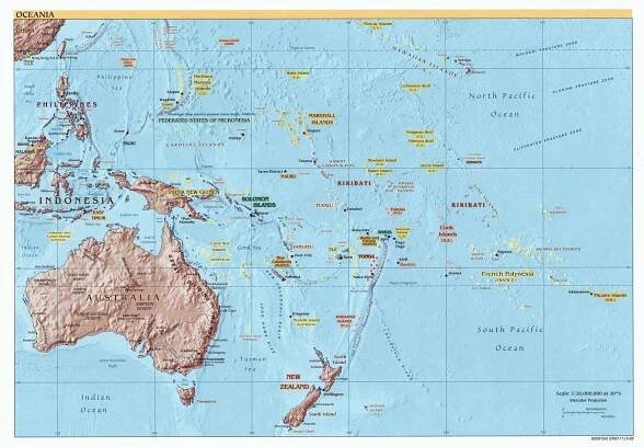 Map of Oceania (Reference), 2002. Courtesy of, The World Factbook (http://cia.gov/cia/publications/factbook) or CIA Maps and Publications Released to the Public (http://www.cia.gov/cia/publications/mapspub), Central Intelligence Agency (CIA), Government of the United States of America (USA); and the Perry-Castañeda Map Collection (http://www.lib.utexas.edu/maps), Perry-Castañeda Library, The General Libraries, University of Texas at Austin, Austin, Texas, USA.