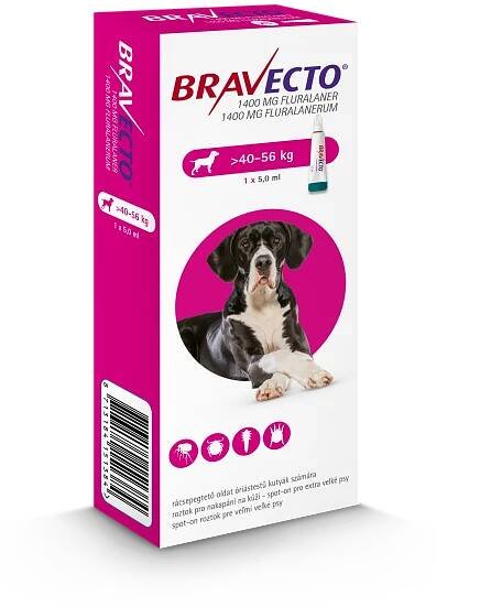 Bravecto XL Dog 1400 mg roztok pro nakapání na kůži - spot-on pro extra velké psy (>40 - 56 kg) - Cymedica.com