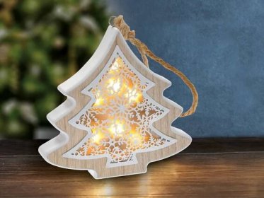 Solight LED vánoční stromek dřevěný dekor 6LED teplá bílá 2x AAA 1V45-T