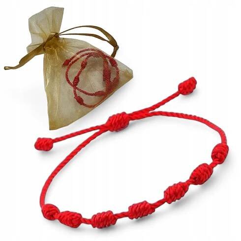 Náramek štěstí 7 uzlů Červený provázek talisman ochrana kabaly