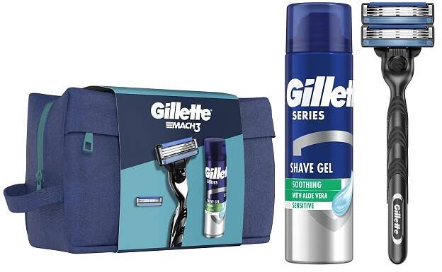Gillette Dárková sada: Mach3 holicí strojek + 1 Břit + gel Series 200 ml + Taška