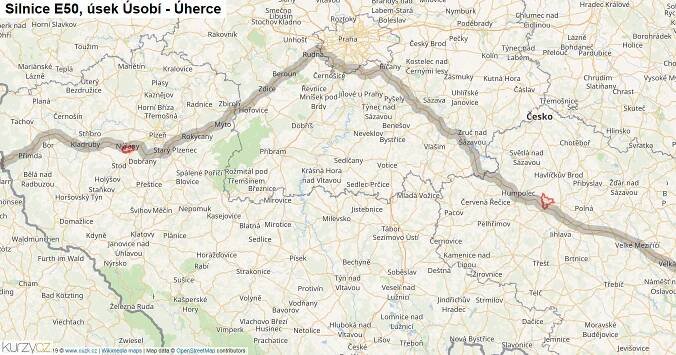 Úsek Úsobí - Úherce, Silnice E50 - Mapa