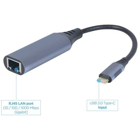 Adaptér Gembird USB-C to LAN Gbe RJ-45