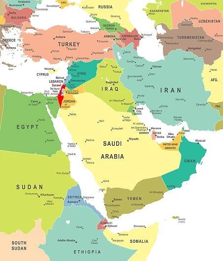 Middle East Map, Israel,