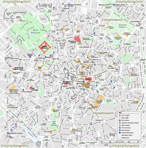 Milan Map - Central Milan Attractions Printable Map Showing Top 10 - Printable Map Of Milan City Centre