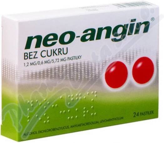 NEO-ANGIN BEZ CUKRU ORM 1,2MG/0,6MG/5,72MG PAS 24