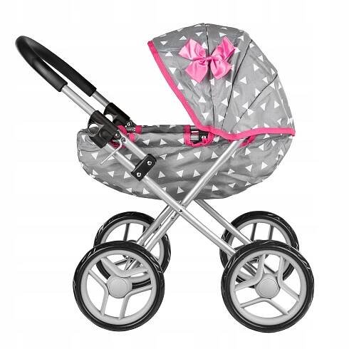 Kinderplay Kočárek pro panenky 60 x 36 x 60 cm šedý/růžový s trojúhelníky