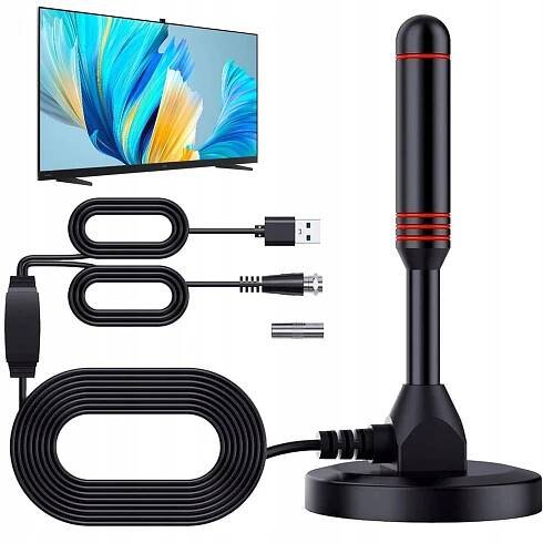 ANTENA DVB-T2 INDOOR CZARNE S VÝKONNÝM ZESILOVAČEM A KABELEM