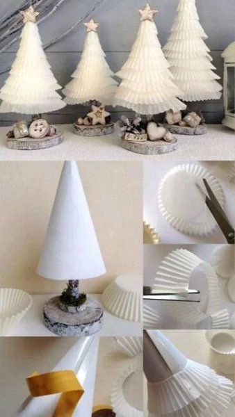there are many different pictures of white paper christmas trees