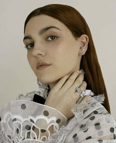 Emily Carey for Something About Rocks wears Chaumet and Boucheron