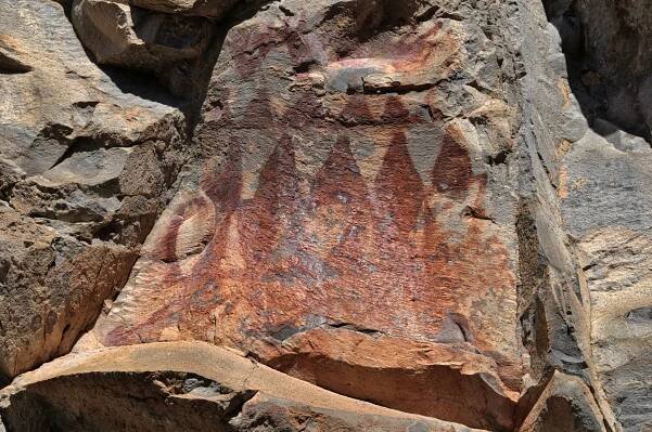 These intriguing pictographs along the Trail to the Past were painted using ground hematite (an iron ore).