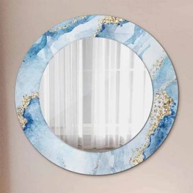 Kulaté dekorativní zrcadlo Modré mramorové zlato fi 50 cm