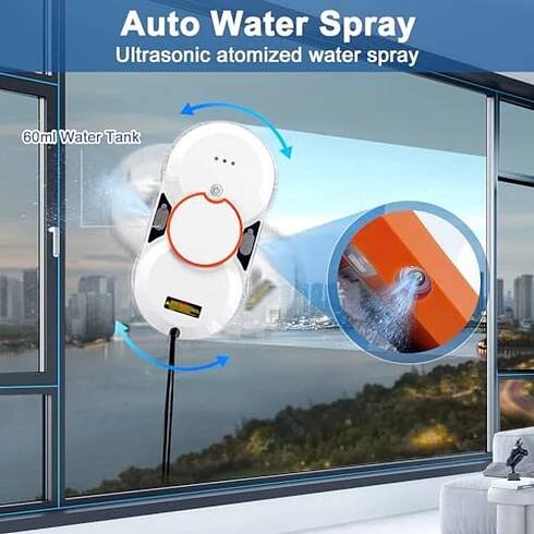 Robot na mytí oken, elektrický robot na mytí oken s dálkovým ovládáním, bezpečnostním lanem a nádrží o objemu 60 ML, silný sací