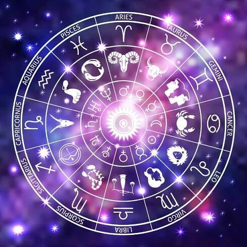 kolo znamení zvěrokruhu, postav a symbolů horoskopu - horoscope wheel stock ilustrace