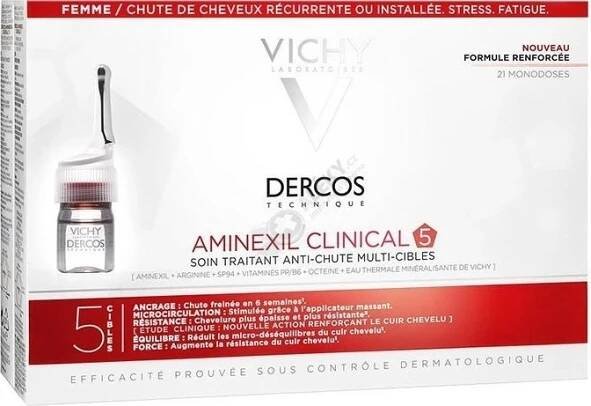 Vichy Dercos Aminexil Clinical 5 cílená péče proti vypadávání vlasů pro ženy Mult-Targed Anti-Hair Loss Treating Care 21 x 6 ml