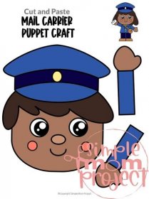 Printable Mail Carrier Paper Bag Puppet Community Helper Craft for Kids Preschooler Toddler 1