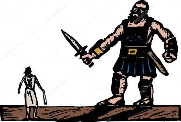 Ilustrace David a Goliáš