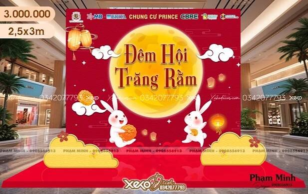 Trang trí background trung thu tone màu đỏ