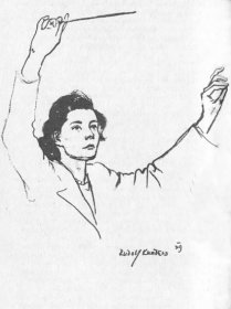 Vítězslava Kaprálová na kresbě Rudolfa Kundery