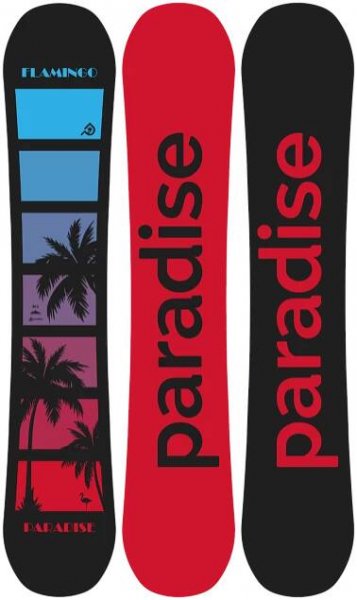 The all-mountain, unisex Flamingo snowboard in 161cm. Available in this unique topsheet with either a red of black base.