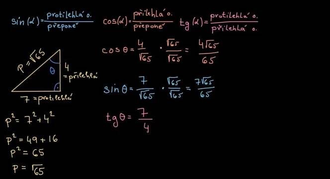 Goniometrické funkce v pravoúhlém trojúhelníku