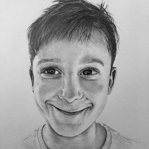 Black and white drawing of child flowergirl