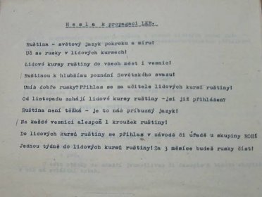 Heslá k propagácii ruštiny (Foto: Národní archiv České republiky).