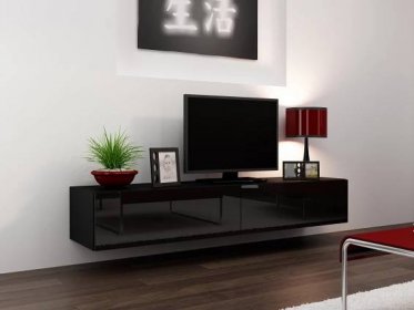 Televizní stolek ASHTON 180 - lesklý černý levné TV stolky