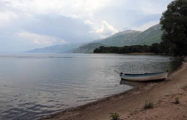 Boat on the beach by St. Naum Monastery.