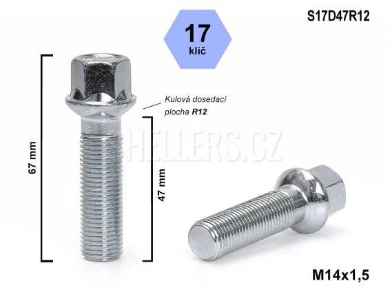 Šroub M14x1,5x47 kulový R13 S17D47R13