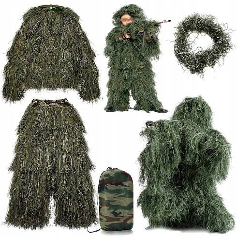 SADA MASKOVACÍHO OBLEČENÍ GHILLIE KAMUFLÁŽ V DŽUNGLI WOODLAND PRO DOSPĚLÉ