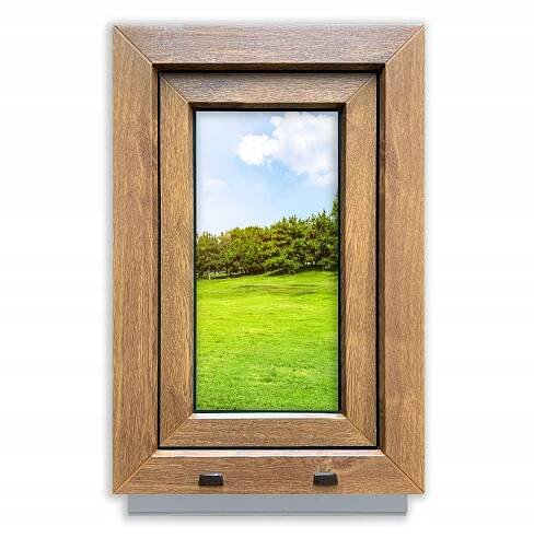 PVC okno Zlatý dub 40x60 LEVÉ nové 400x600 mm rozevřeno-sklopné dvousklo