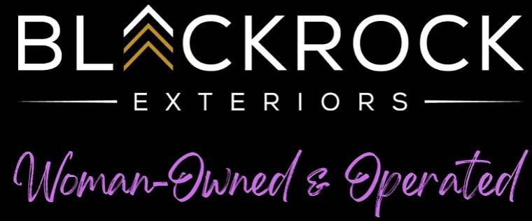Blackrock exteriors logo with black background, women owned and operated