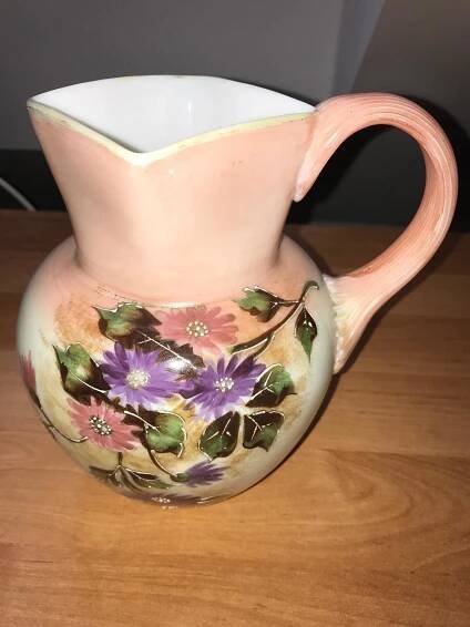 Skleněný džbán, cca 1910, neznačeno, výška 19 cm, bez poškození - Starožitnosti