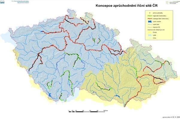 Vyhodnocení stavu zprostupnění vodních toků do r. 2014. Vyhodnocení vychází z předpokladu, že všechny vybudované rybí přechody jsou funkční. AOPK 2014