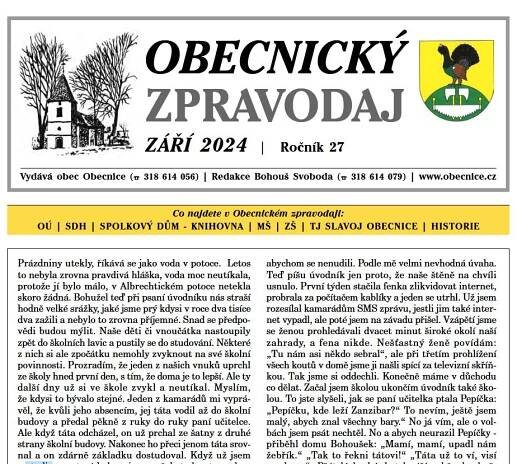 Obecnický zpravodaj – Září 2024
