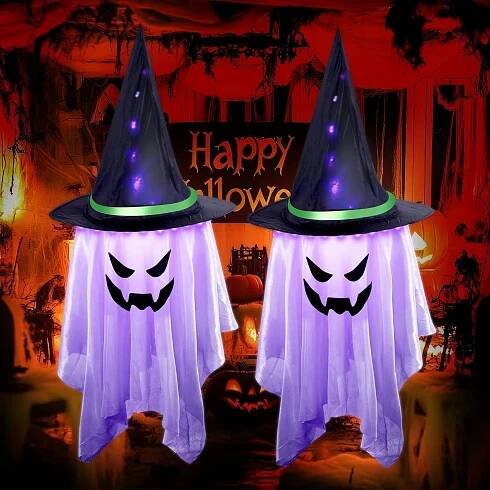 Dekorativní LED lampy Halloween ve tvaru ducha režimy 105 cm, sada 2 ks