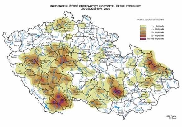Mapa výskytu klíšťové encefalitidy