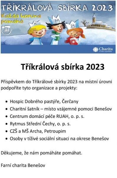 Tříkrálová sbírka 2023: Benešov