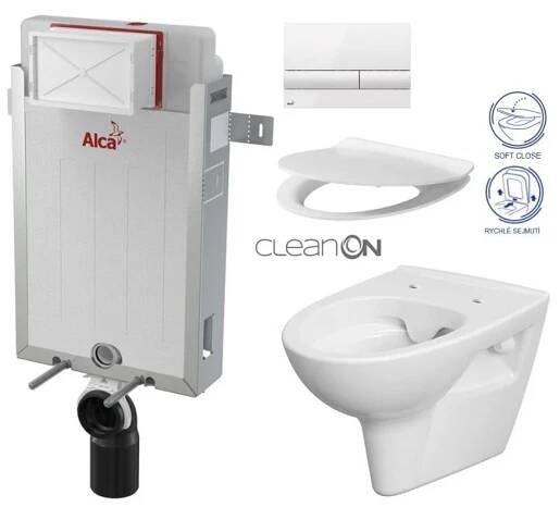 ALCADRAIN Renovmodul - předstěnový instalační systém s bílým tlačítkem M1710 + WC CERSANIT CLEANON PARVA + SEDÁTKO (AM115/1000 M1710 PA2)