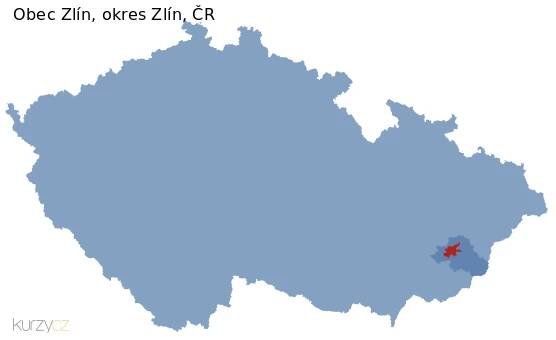 Mapa obce Zlín a okresu Zlín v ČR